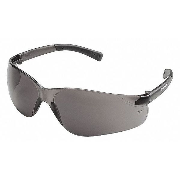 Safety Glasses, Wraparound Gray Polycarbonate Lens, Scratch-Resistant