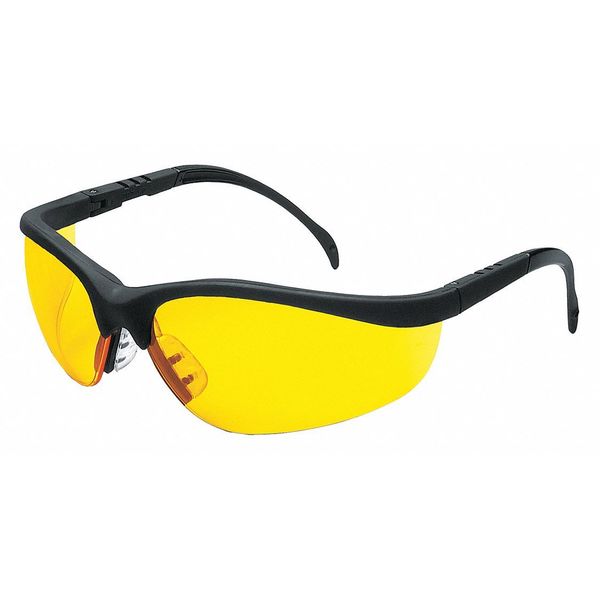Safety Glasses, Wraparound Amber Polycarbonate Lens, Scratch-Resistant