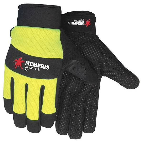 Hi-Vis Cold Protection Mechanics Gloves, L, Black/Yellow, Silicone Dots, Fabric