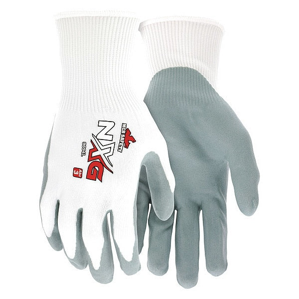 Nitrile Coated Gloves, Palm Coverage, White/Gray, L, 12PK