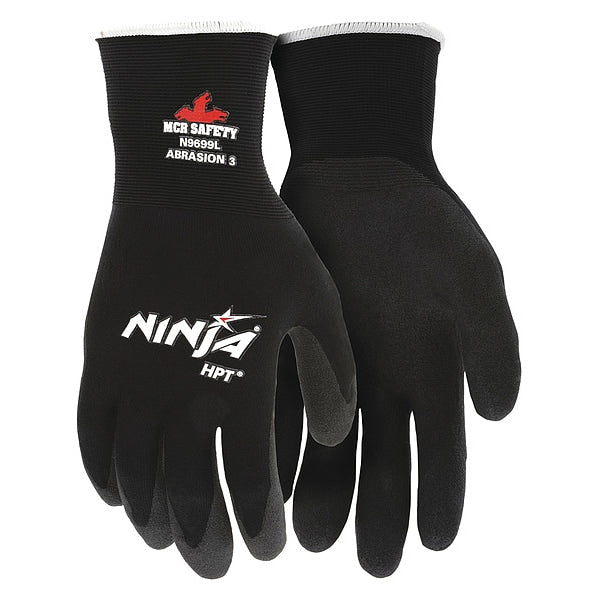 HPT Coated Gloves, Palm Coverage, Black, XL, 12PK