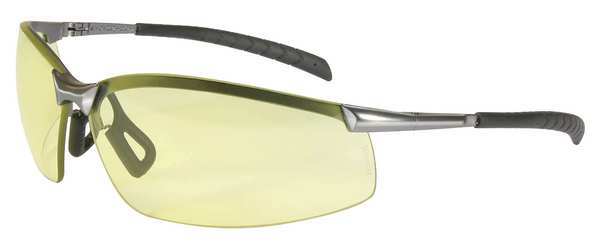Safety Glasses, Wraparound Amber Polycarbonate Lens, Scratch-Resistant