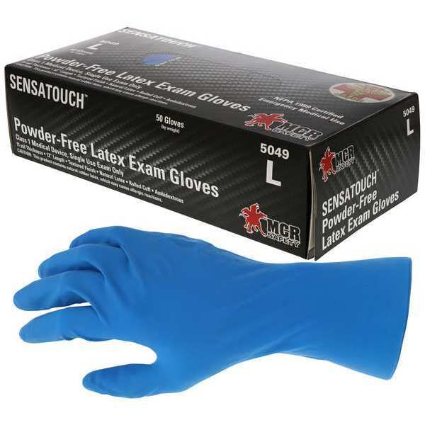 Disposable Medical Grade Gloves, Natural Rubber Latex, Powder Free, Blue, 50 PK