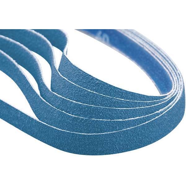 Sanding Belt, Coated, 1/4 in W, 12 in L, 80 Grit, Medium, Zirconia Alumina, R823P Bluefire, Blue