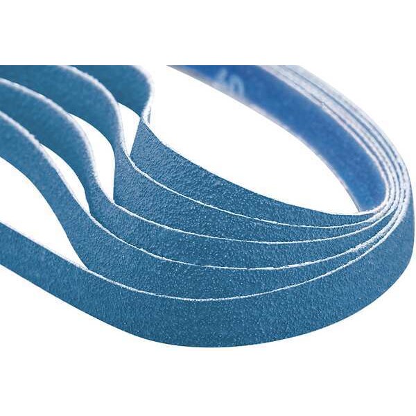 Sanding Belt, Coated, 1/4 in W, 12 in L, 60 Grit, Medium, Zirconia Alumina, R823P Bluefire, Blue