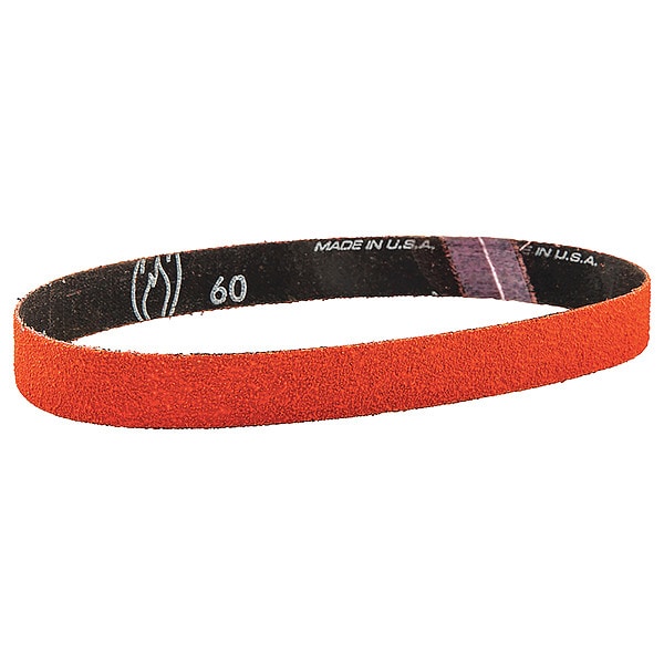 Sanding Belt, Coated, 1/2 in W, 24 in L, 120 Grit, Fine, Ceramic, R980P Blaze, Orange