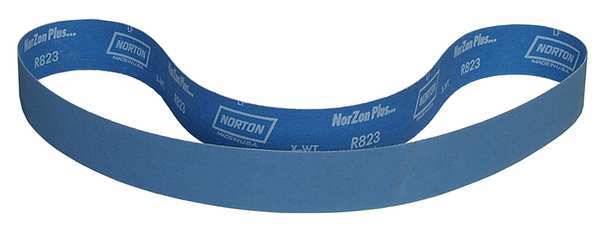 Sanding Belt, Coated, 2 in W, 60 in L, 100 Grit, Fine, Zirconia Alumina, R823P Bluefire, Blue