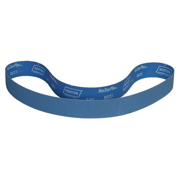 Sanding Belt, Coated, 2 1/2 in W, 48 in L, 50 Grit, Coarse, Zirconia Alumina, R821P BlueFire, Blue
