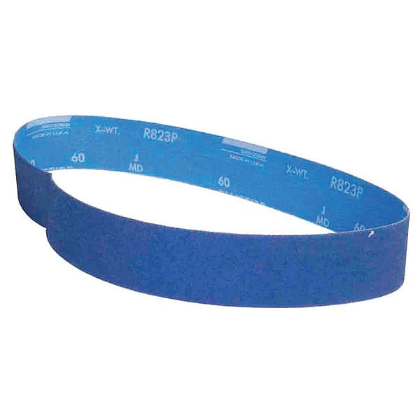 Sanding Belt, Coated, 2 in W, 36 in L, 60 Grit, Medium, Zirconia Alumina, R823P Bluefire, Blue