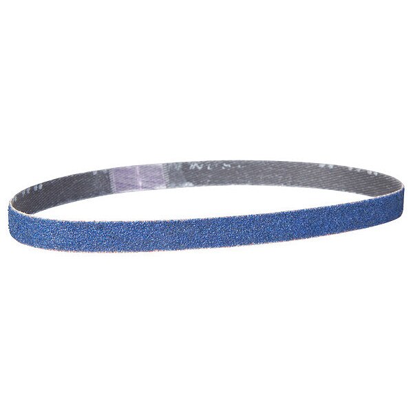 Sanding Belt, Coated, 1/8 in W, 18 in L, 60 Grit, Medium, Zirconia Alumina, R823P Bluefire, Blue