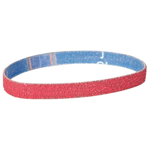 Sanding Belt, Coated, 1/2 in W, 18 in L, 60 Grit, Medium, Ceramic, R981 SG, Red