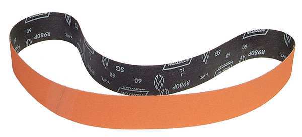 Sanding Belt, Coated, 2 in W, 48 in L, 40 Grit, Coarse, Ceramic, R980P Blaze, Orange