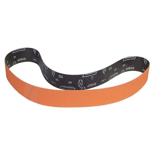 Sanding Belt, Coated, 2 1/2 in W, 60 in L, 80 Grit, Medium, Ceramic, R980P Blaze, Orange