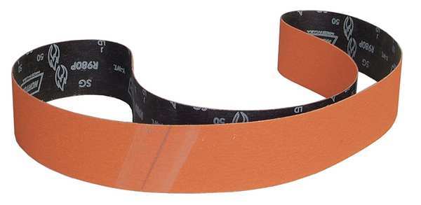 Sanding Belt, Coated, 3 in W, 79 in L, 50 Grit, Coarse, Ceramic, R980P Blaze, Orange