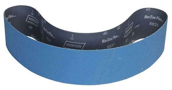 Sanding Belt, Coated, 4 in W, 54 in L, 120 Grit, Fine, Zirconia Alumina, R823P Bluefire, Blue