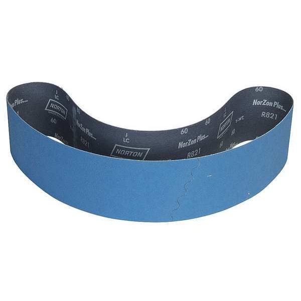 Sanding Belt, Coated, 4 in W, 54 in L, 60 Grit, Medium, Zirconia Alumina, R821P BlueFire, Blue
