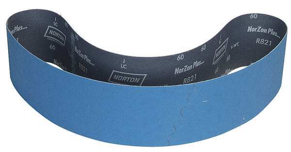 Sanding Belt, Coated, 4 in W, 54 in L, 80 Grit, Medium, Zirconia Alumina, R823P Bluefire, Blue