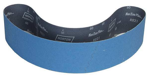Sanding Belt, Coated, 4 in W, 59 in L, 40 Grit, Coarse, Zirconia Alumina, R831 BlueFire, Blue