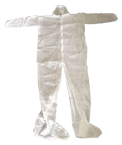 Hooded Disposable Coveralls, 25 PK, White, Polypropylene, Zipper