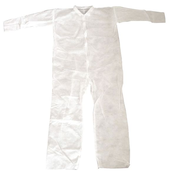 Collared Disposable Coveralls, 25 PK, White, Polypropylene, Zipper
