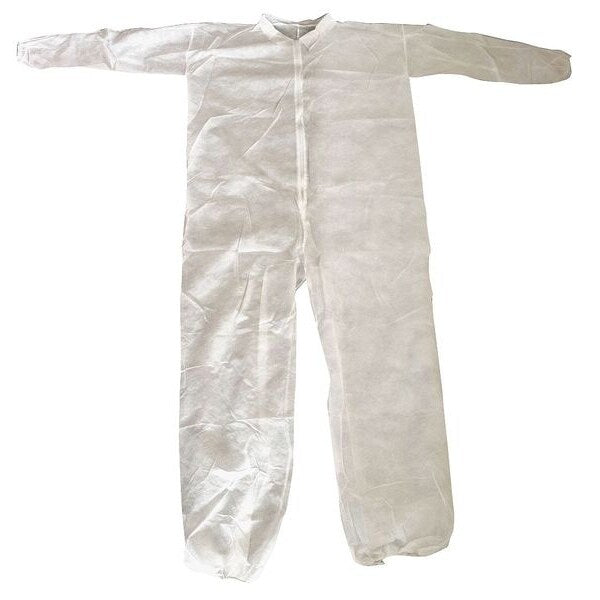 Collared Disposable Coveralls, 25 PK, White, Polypropylene, Zipper