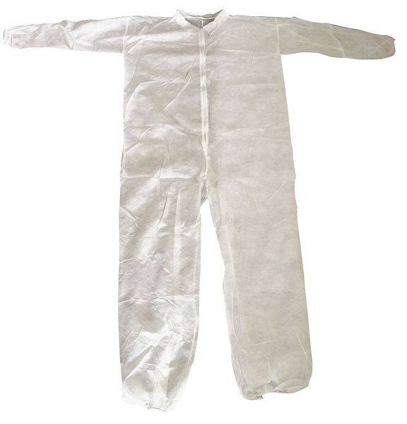 Collared Disposable Coveralls, 25 PK, White, Polypropylene, Zipper
