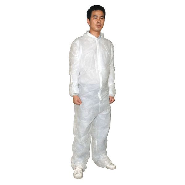 Collared Disposable Coveralls, 25 PK, White, Polypropylene, Zipper