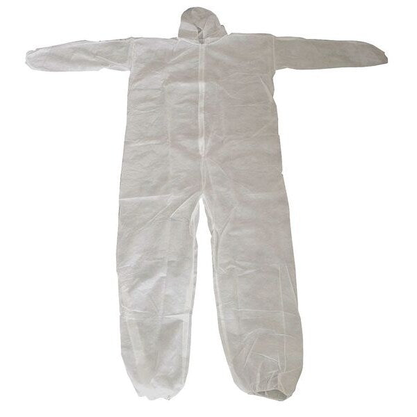Hooded Disposable Coveralls, 25 PK, White, Polypropylene, Zipper