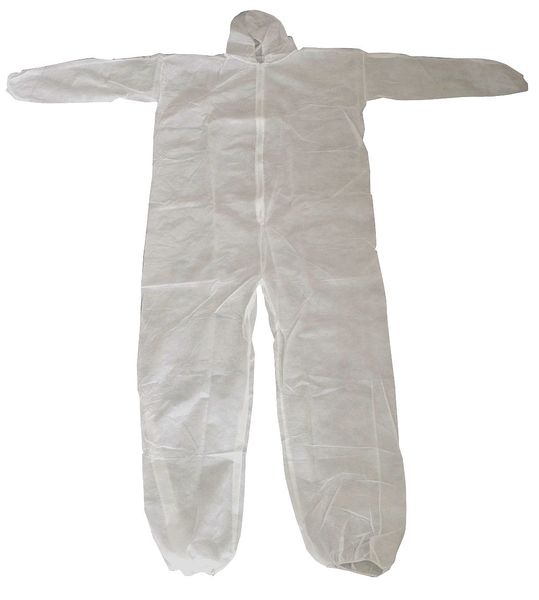 Hooded Disposable Coveralls, 25 PK, White, Polypropylene, Zipper