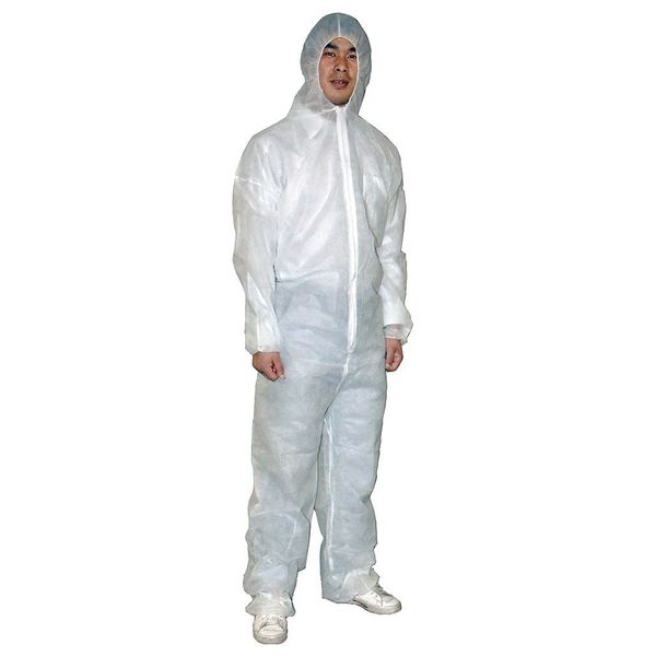 Hooded Disposable Coveralls, 25 PK, White, Polypropylene, Zipper