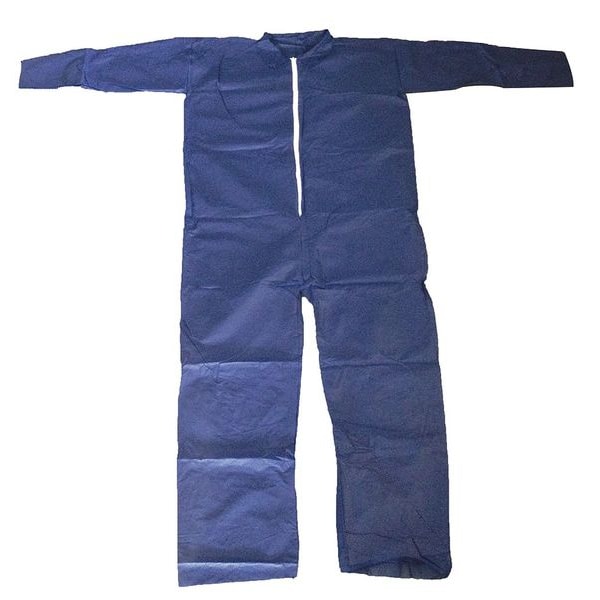 Collared Disposable Coveralls, 25 PK, Blue, Polypropylene, Zipper