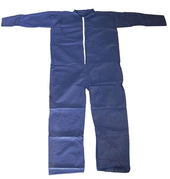 Collared Disposable Coveralls, 25 PK, Blue, Polypropylene, Zipper
