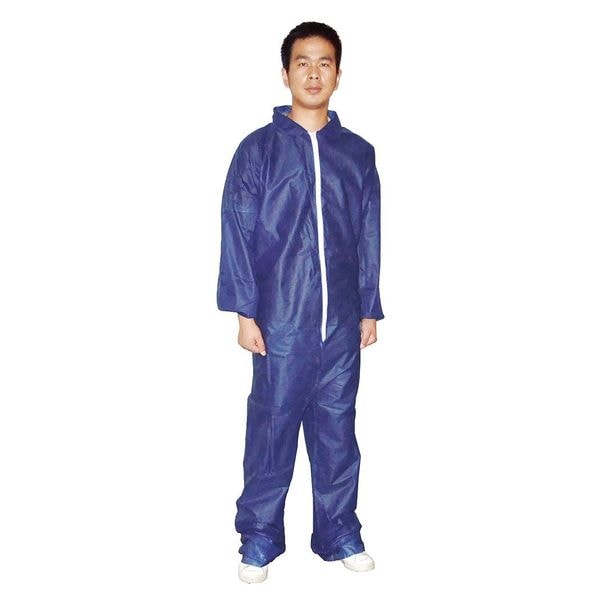 Collared Disposable Coveralls, 25 PK, Blue, Polypropylene, Zipper
