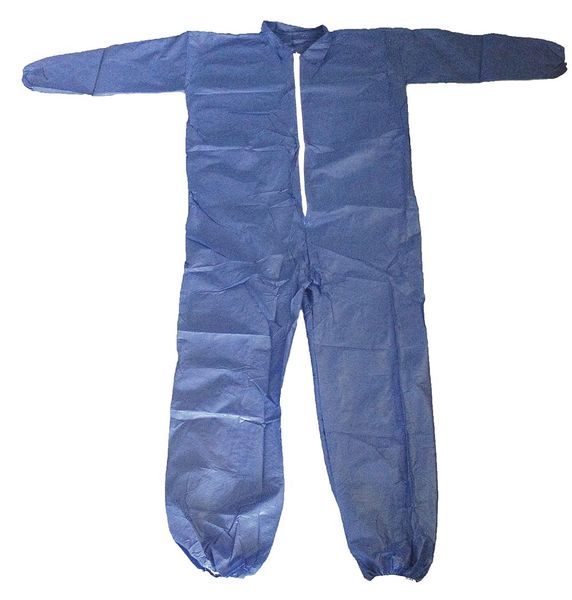 Collared Disposable Coveralls, 25 PK, Blue, Polypropylene, Zipper