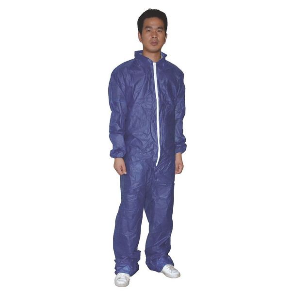 Collared Disposable Coveralls, 25 PK, Blue, Polypropylene, Zipper
