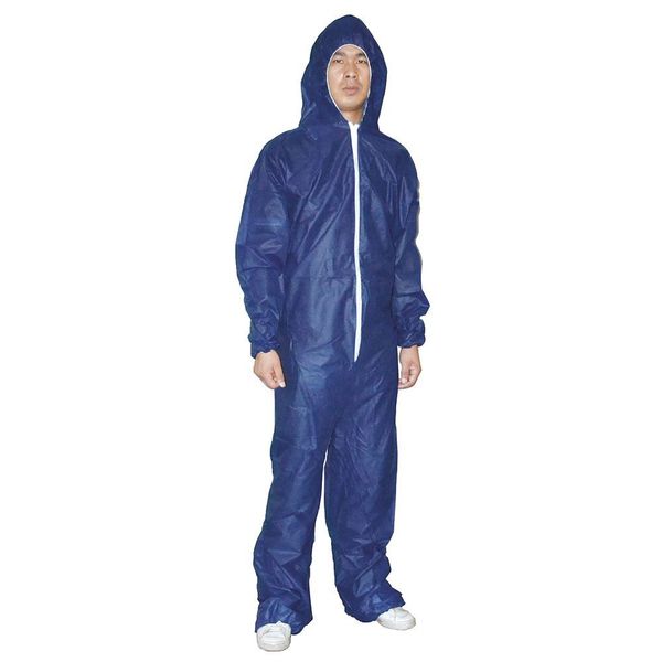 Hooded Disposable Coveralls, 25 PK, Blue, Polypropylene, Zipper
