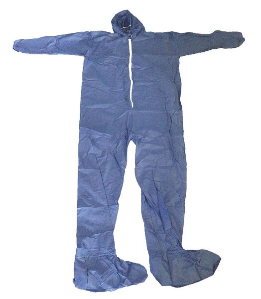 Hooded Disposable Coveralls, 25 PK, Blue, Polypropylene, Zipper