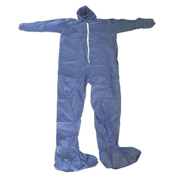 Hooded Disposable Coveralls, 25 PK, Blue, Polypropylene, Zipper