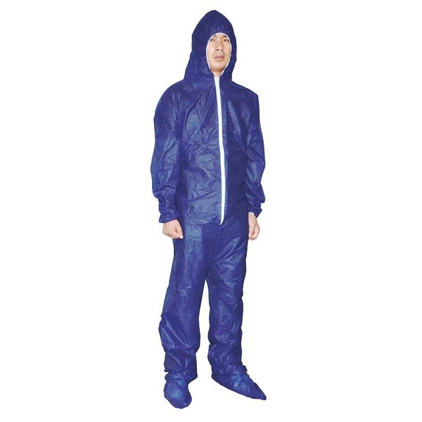 Hooded Disposable Coveralls, 25 PK, Blue, Polypropylene, Zipper