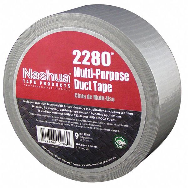 Duct Tape, 1 7/8 in W x 60 yd L, Silver, 2280, 1 Pk