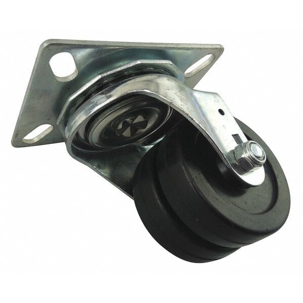 Dual Wheel Swivel Caster, Rubber, 3 in, 350 lb