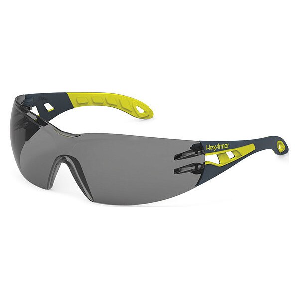 Safety Glasses, Wraparound Gray Polycarbonate Lens, Anti-Fog, Scratch-Resistant