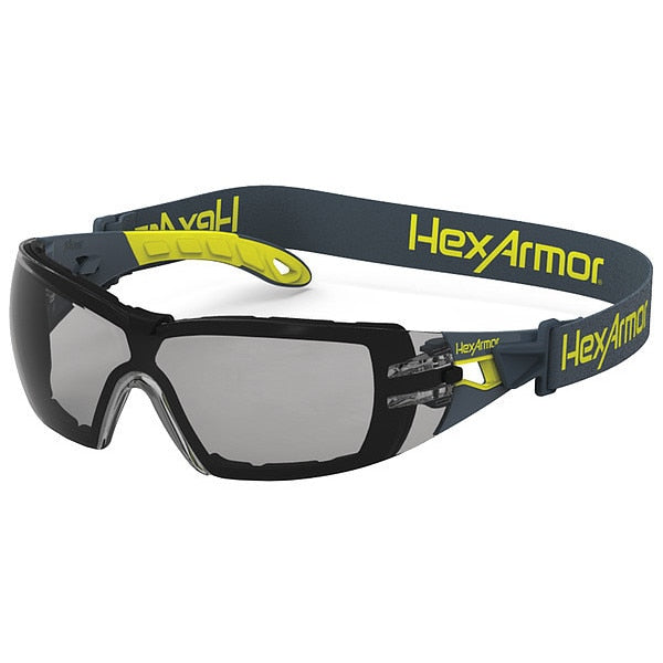 Safety Glasses, Wraparound Gray Polycarbonate Lens, Anti-Fog, Scratch-Resistant