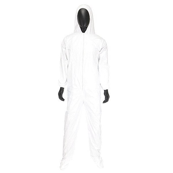 Disposable Coveralls, 25 PK, White, Polypropylene, Zipper