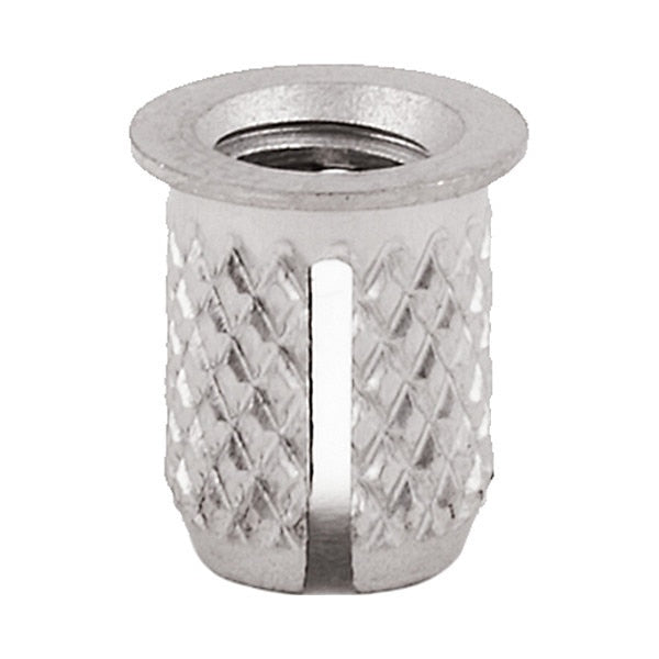 Press Insert, M3-0.50 Int Thrd Sz, 4.775 mm L, 4.216 mm Dia., 18-8 Stainless Steel, Plain, 5 PK