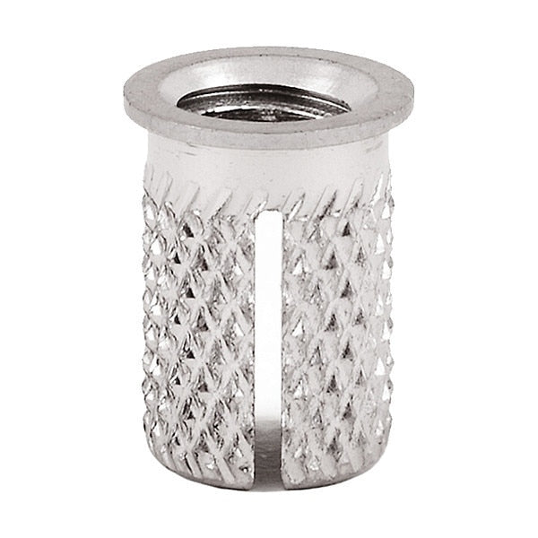 Press Insert, M4-0.70 Int Thrd Sz, 7.950 mm L, 5.842 mm Dia., 18-8 Stainless Steel, Plain, 5 PK