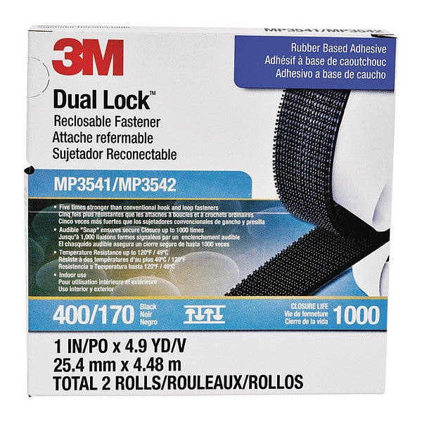 Reclosable Fastener, Acrylic Adhesive, 4.9 yds, 1 in Wd, Black, 5 PK