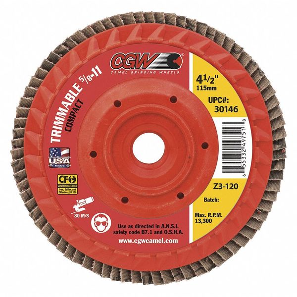 Flap Disc, 5x5/8-11, C3-80G, Cmpct-Trim Cer