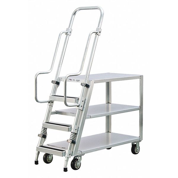 Aluminum Ladder Cart, 3-Shelf, Flat Top, 69-1/2