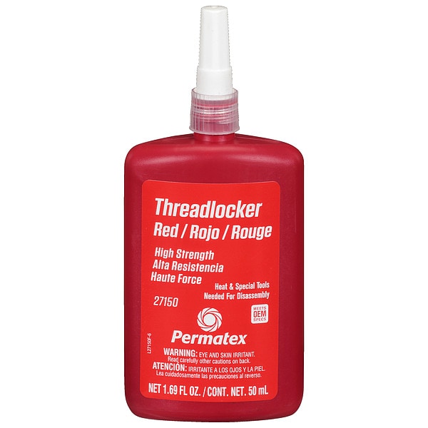Threadlocker, PERMATEX, Red, High Strength, Liquid, 50 mL Bottle